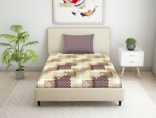 Floral Beige 100% Cotton Single Bedsheet - Seasons Best Premium By Core By Spaces