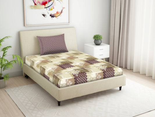 Floral Beige 100% Cotton Single Bedsheet - Seasons Best Premium By Core By Spaces