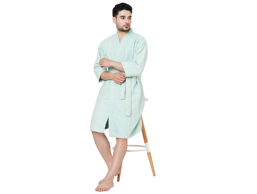 MintLight Green 100 Cotton Bath Robe Welspun Dew By Welspun