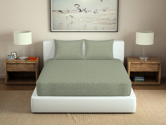 Floral Desert Sage - Light Grey 100% Cotton Large Bedsheet - Aurama Jacquard By Spaces-1064551