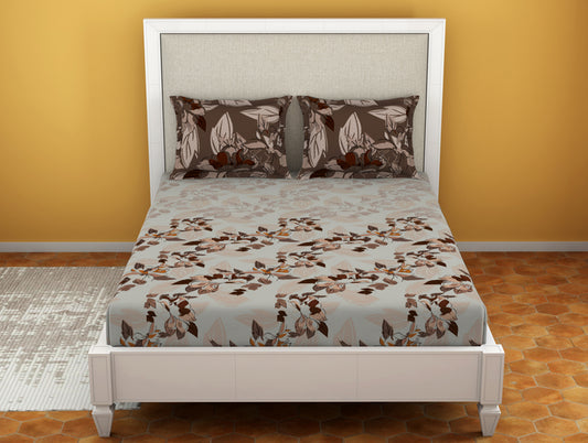 Floral Ancient Scroll - Beige 100% Cotton Large Bedsheet - Estaa By Spaces-1064779