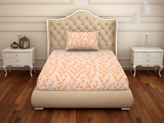 Floral Exotic Orange - Dark Orange 100% Cotton Single Bedsheet - Adonia(Anti Bacterial) By Spaces