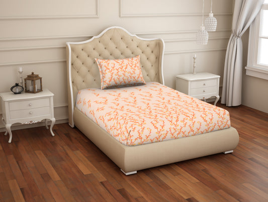 Floral Exotic Orange - Dark Orange 100% Cotton Single Bedsheet - Adonia(Anti Bacterial) By Spaces