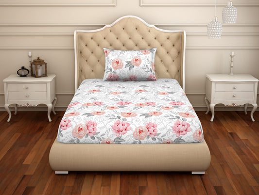 Floral Coral Blush - Blush 100% Cotton Single Bedsheet - Adonia(Anti Bacterial) By Spaces