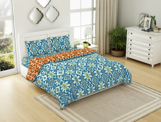 Geometric Vivid Blue - Blue 100% Cotton Shell Bed In A Bag - Ikkat By Spaces