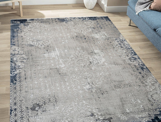 Blue Plush Feel Polypropylene Woven Carpet - Nesta By Spaces