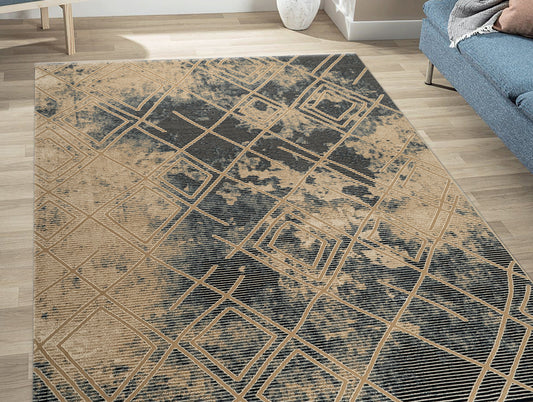 Dark Blue Multilayer Textur Polypropylene Woven Carpet (5.25' X 7.33') - Gianna By Spaces
