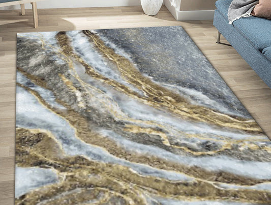 Blue Multilayer Texture Soft Polyester Woven Carpet - Geode By Spaces