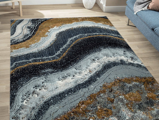 Blue Multilayer Texture Soft Polyester Woven Carpet - Geode By Spaces