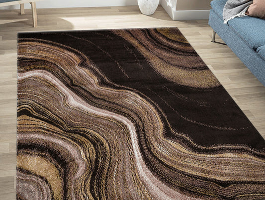 D Brown Multilayer Texture Soft Polyester Woven Carpet - Geode By Spaces