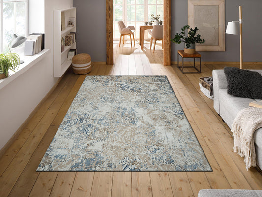 Blue Multilayer Texture Polypropylene Woven Carpet - Elayne By Spaces