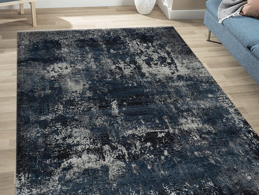Blue Plush Feel Polypropylene Woven Carpet - Iva By Spaces