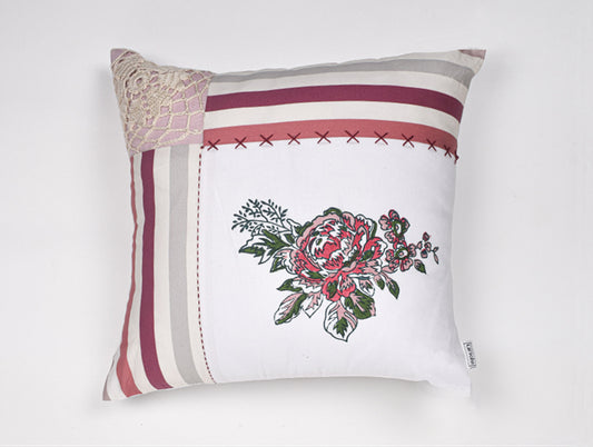Floral Ivory-White 100% Cotton Cushion Cover - Imperial By Spun