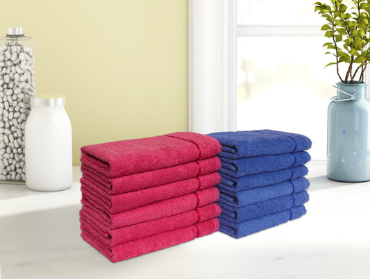 Navy Blue/Coral 12 Piece 100% Cotton Hand Towel Set - Seasons Best Qd By Spaces