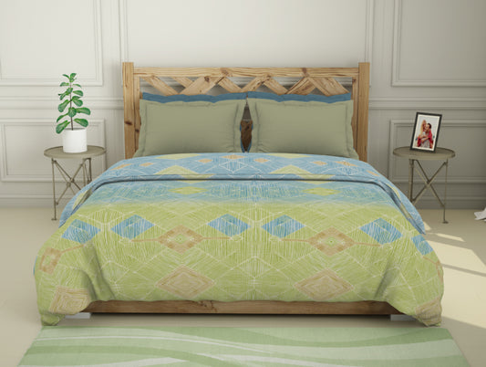 Geometric Celery Green - Light Green 100% Cotton Shell Double Quilt / AC Comforter - Blockbuster Plus By Spaces