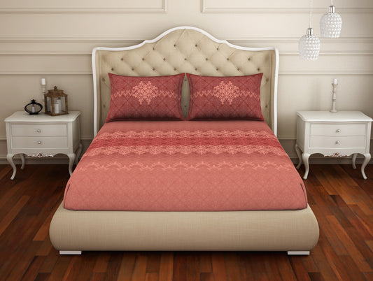 Ornate Fresh Salmon - Coral 100% Cotton Queen Fitted Sheet - Welspun Anti Bacterial By Welspun
