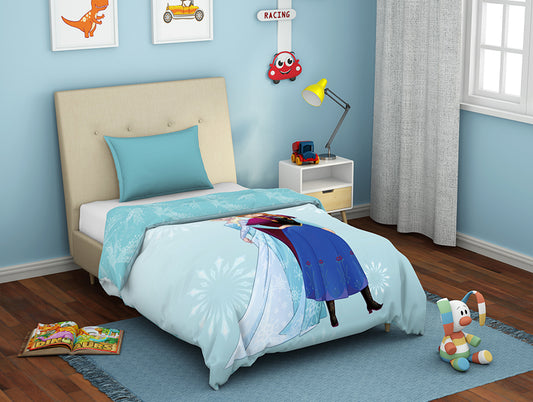 Disney Frozen Ice Blue - Light Blue 100% Cotton Shell Single Quilt / AC Comforter - By Spaces