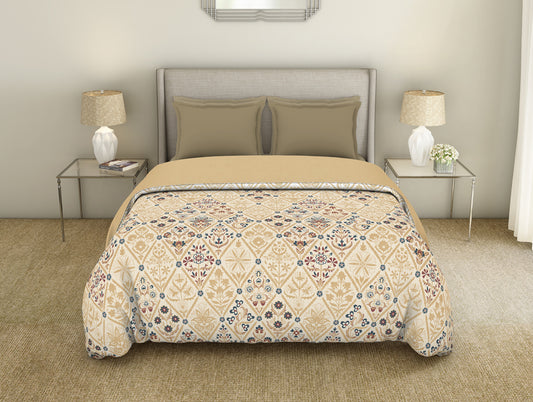 Floral Croissant - Beige 100% Cotton Shell Double Quilt / AC Comforter - By Spaces