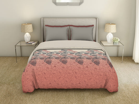 Floral Coral Almond - Coral 100% Cotton Shell Double Quilt / AC Comforter - By Spaces