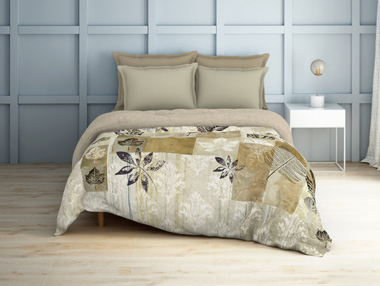 Floral Oyester Grey - Light Grey Organic Cotton Shell Double Quilt / AC Comforter - Organic Cotton By Spaces