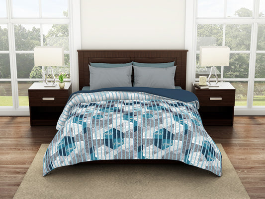 Geometric Storm Grey - Light Grey 100% Cotton Shell Double Quilt / AC Comforter - Geostance By Spaces