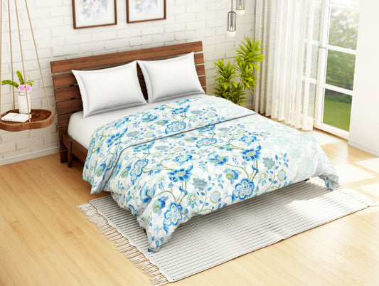 Floral Blue 100% Cotton Shell Double Quilt / AC Comforter - Atrium By Spaces