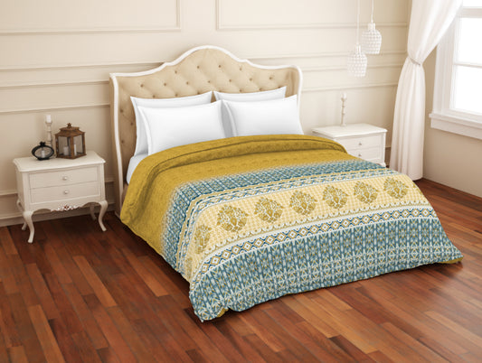 Ornate Mustard - Dark Yellow 100% Cotton Shell Double Quilt / AC Comforter - Atrium Plus By Spaces