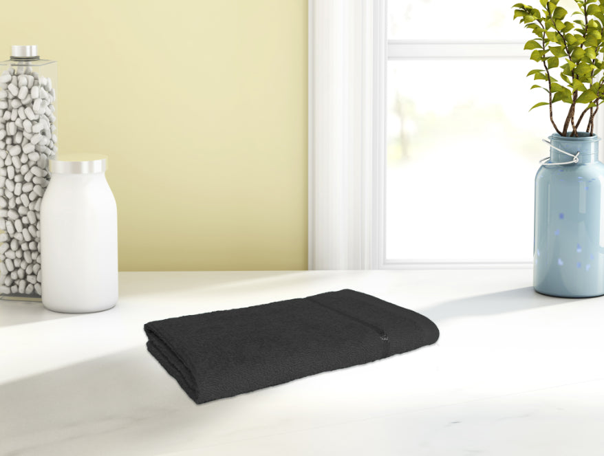 Black - 100% Cotton Hand Towel - Quik Dry By Welspun