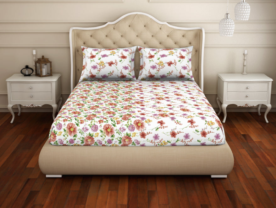 Floral Red 100% Cotton Double Bedsheet - Welspun Anti Bacterial By Welspun