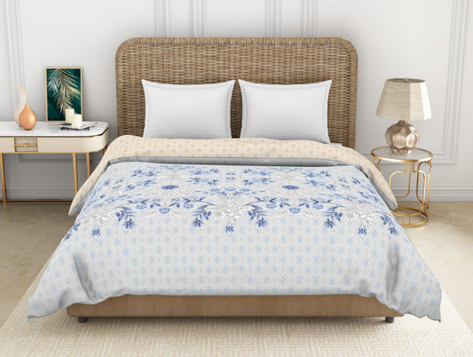 Ornate Blue 100% Cotton Shell Double Quilt / AC Comforter - Reagalis By Spaces