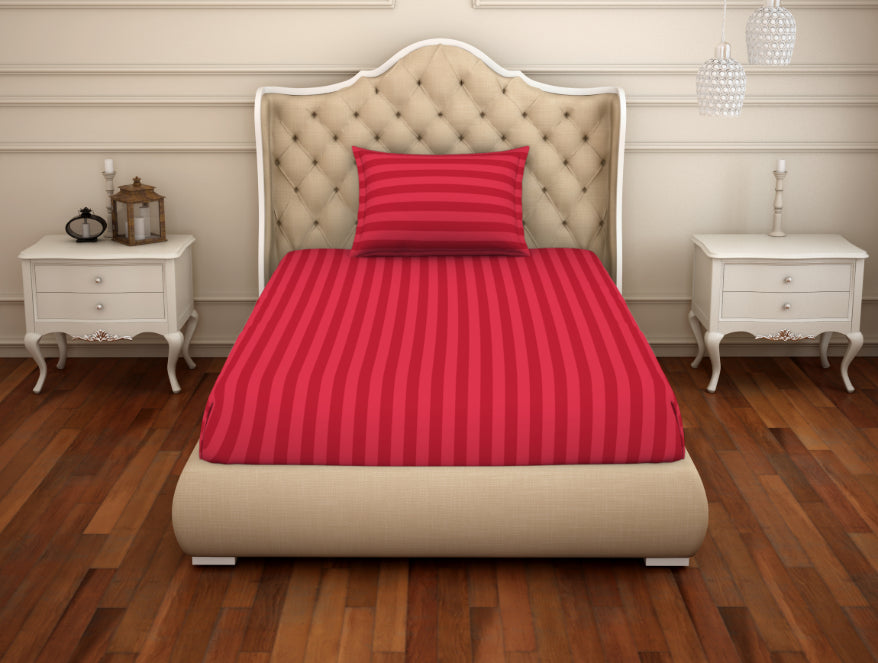 Stripe Red 100% Cotton Single Bedsheet - Skyrise By Spaces