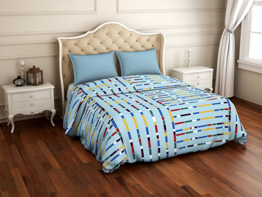 Geometric Sky Blue - Light Blue 100% Polyester Double Quilt / AC Comforter - Welspun Value Quilt By Welspun-1055018
