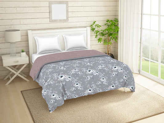 Floral Quick Silver - Grey 100% Cotton Shell Double Quilt / AC Comforter - Bonica By Spaces