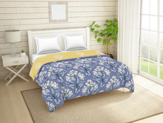 Floral Indigo - Dark Blue 100% Cotton Shell Double Quilt / AC Comforter - Bonica By Spaces