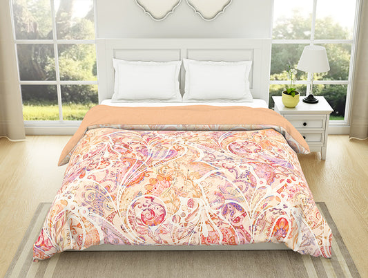 Ornate Prairie Sunset - Light Coral 100% Cotton Shell Double Quilt / AC Comforter - Bohochic By Spaces