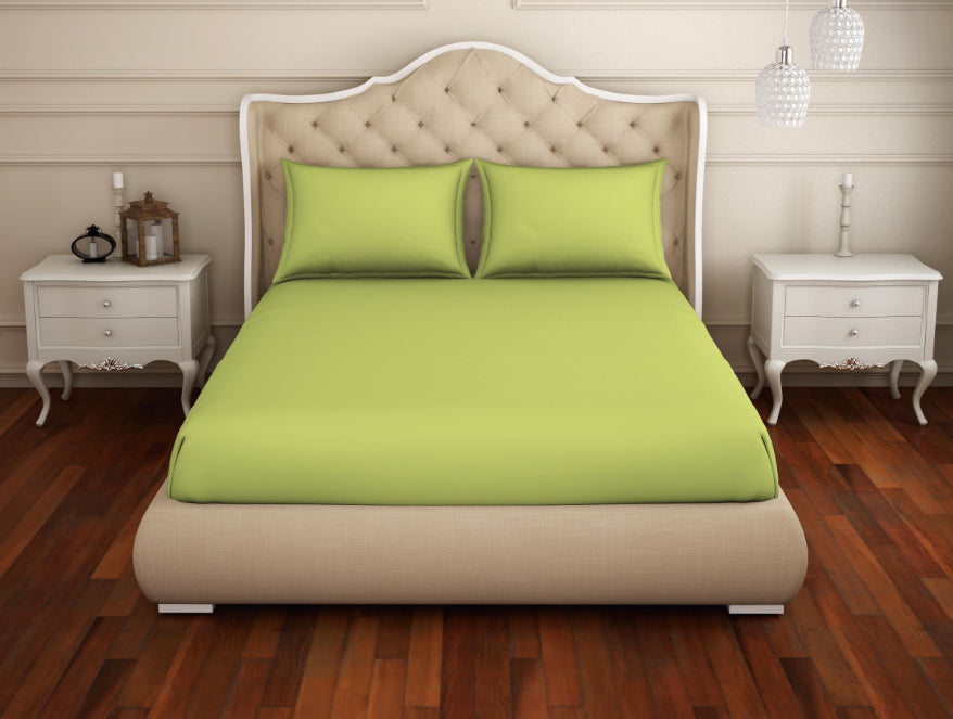Solid Celery Green-Light Green Cotton Rich Large Bedsheet - Raang By Welspun