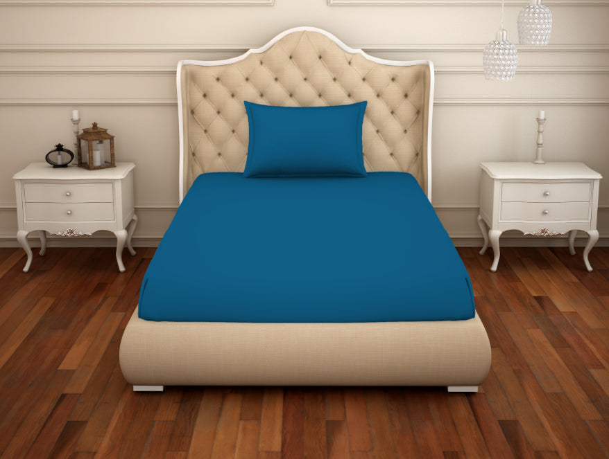 Solid Imperial Blue-Dark Blue Cotton Rich Single Bedsheet - Raang By Welspun