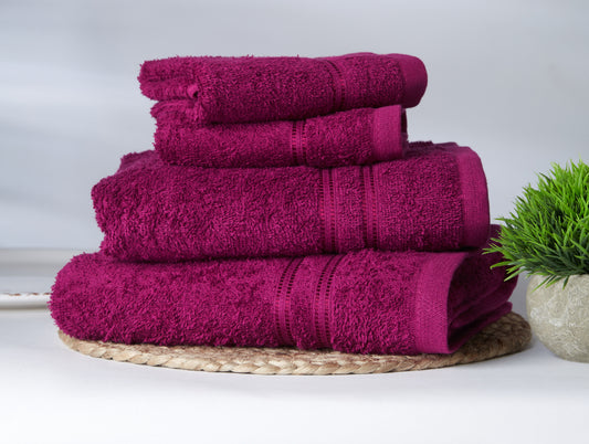 Magenta 4 Piece 100% Cotton Towel Combo Set - Moments By Welspun