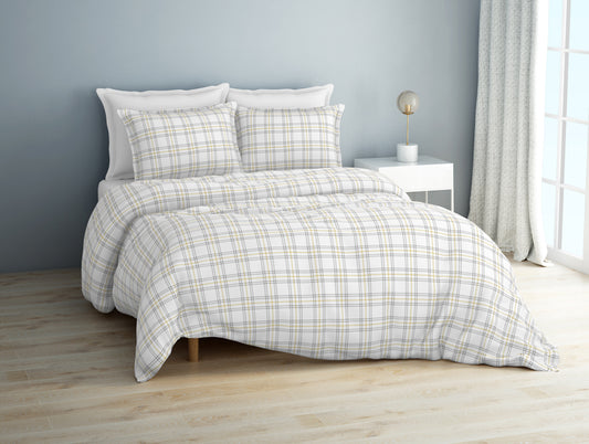 Geometric Grey Viscose Cotton Double Bedsheet - Digital Plaid By Spaces