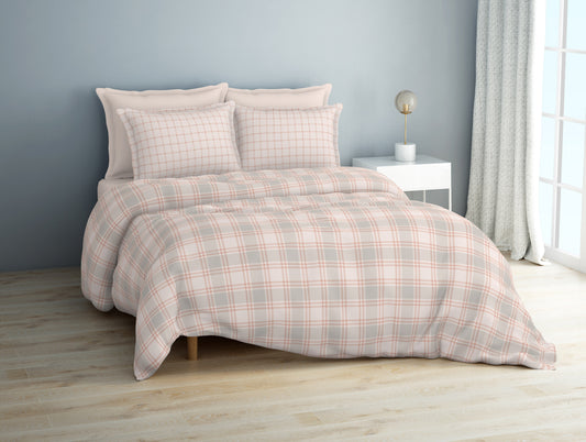 Geometric Salsa Rosa - Blush Viscose Cotton Double Bedsheet - Digital Plaid By Spaces