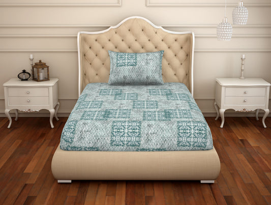 Ornate Teal Green - Dark Teal 100% Cotton Single Bedsheet - Adonia(Anti Bacterial) By Spaces
