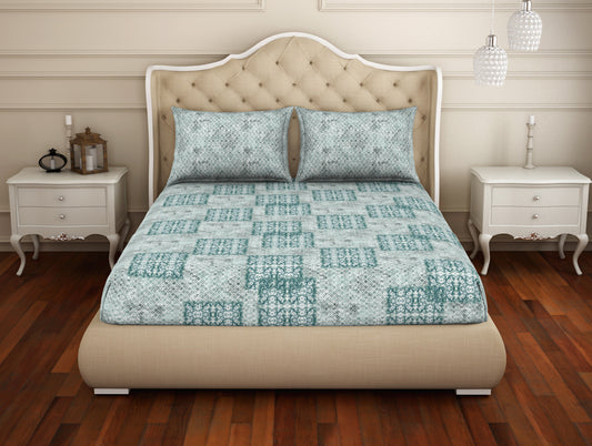 Ornate Teal Green - Dark Teal 100% Cotton Double Bedsheet - Adonia(Anti Bacterial) By Spaces