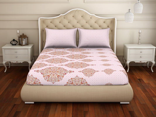 Ornate Pink Marshmallow-Blush 100% Cotton Double Bedsheet - Adonia(Anti Bacterial) By Spaces