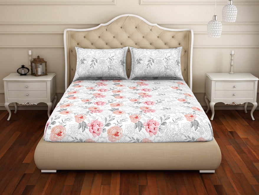 Floral Coral Blush 100% Cotton Double Bedsheet - Adonia(Anti Bacterial) By Spaces
