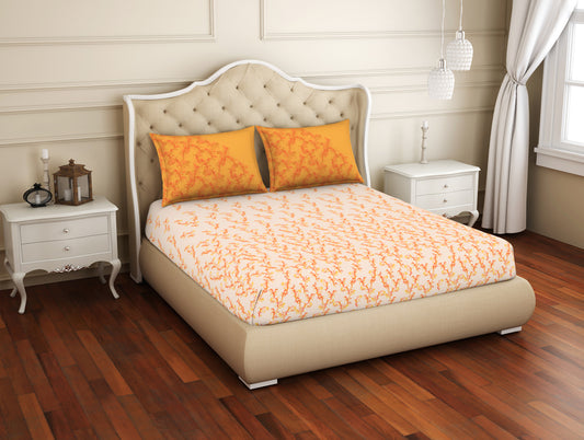 Floral Exotic Orange - Dark Orange 100% Cotton Large Bedsheet - Adonia(Anti Bacterial) By Spaces