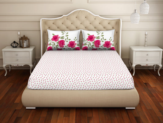 Floral Morning Glory - Pink 100% Cotton Large Bedsheet - Adonia(Anti Bacterial) By Spaces