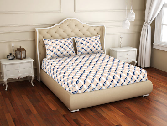 Geometric Blue/Orange Cotton Rich Large Bedsheet - 2-In-1 By Welspun