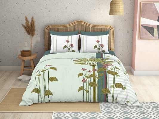 Floral Fairest Jade - Light Green 100% Cotton Large Bedsheet - Kalakari Haath By Spaces