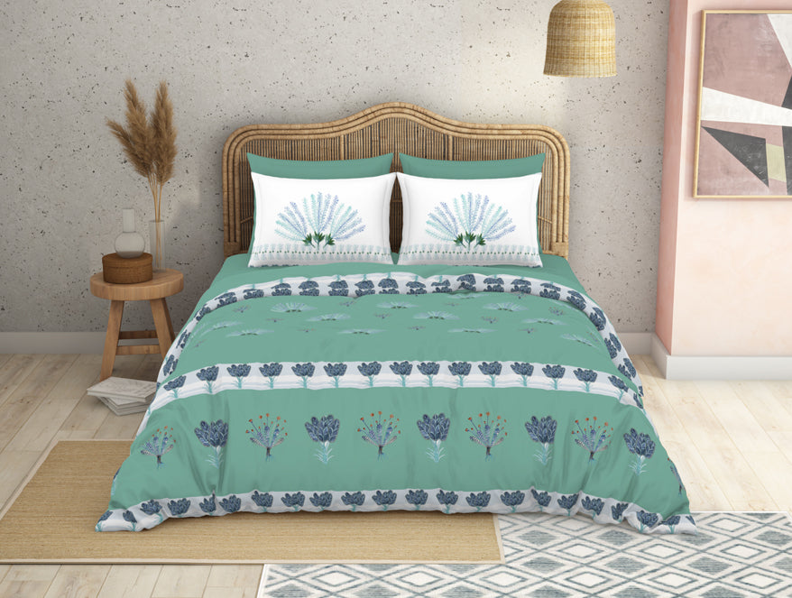 Floral Lichen - Light Green 100% Cotton Large Bedsheet - Kalakari Haath By Spaces