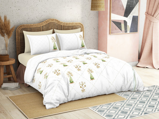 Floral Turf Green 100% Cotton Large Bedsheet - Kalakari Haath By Spaces